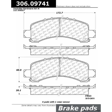 Centric Parts Fleet Performance Brake Pad W/Hardware, 306.09741 306.09741